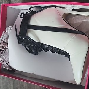 White and black high heel booties sz 8